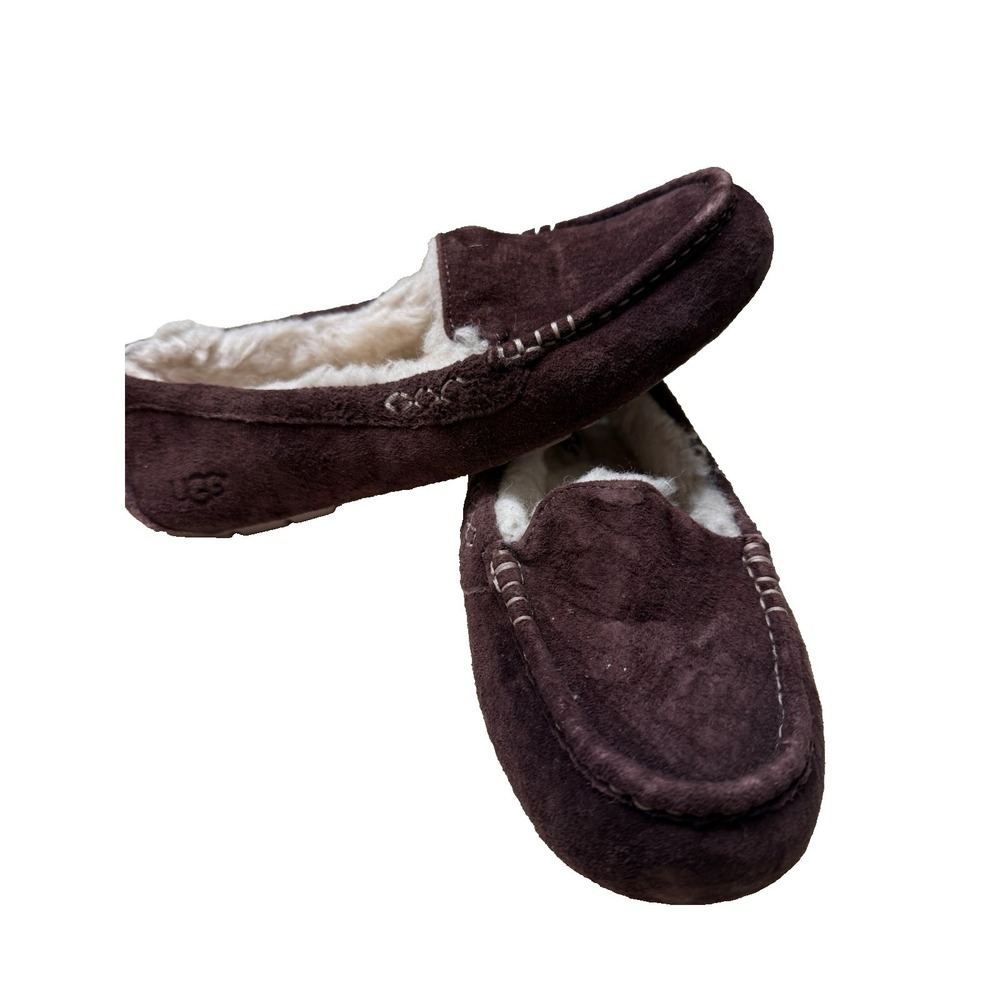 UGG Women Ansley Purple Suede Slippers Moccasin Shoes Wool Lined Size 8